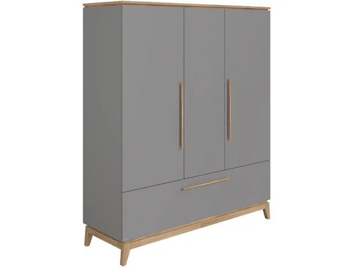 Kleiderschrank PAIDI STIENE in Beige oder Grau, 3 Türen und 1 Schublade mit Soft-Close , grau (schiefergrau, eiche massiv), B:170cm H:200cm T:57cm, Holzwerkstoff, Massivholz, Schränke, Kleiderschrank, inkl Kleiderstange + Einlegeböden, Kleiderschrank mit de Paidi – photo produit