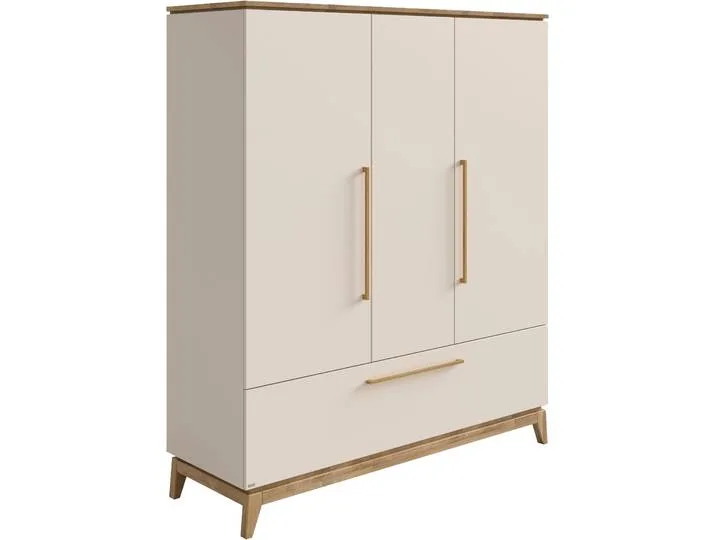 Kleiderschrank PAIDI STIENE in Beige oder Grau, 3 Türen und 1 Schublade mit Soft-Close , beige (cashmere, beige, eiche massiv), B:170cm H:200cm T:57cm, Holzwerkstoff, Massivholz, Schränke, Kleiderschrank, inkl Kleiderstange + Einlegeböden, Kleiderschrank de Paidi – photo produit
