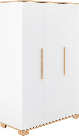 Kleiderschrank YOLANDA in mit Eiche-Dekor, 3 Türen mit Soft-Close inkl. Kleiderstangen und Einlegeböden, Massivholz-Griffe van Paidi in Wit – productfoto 3 van 5