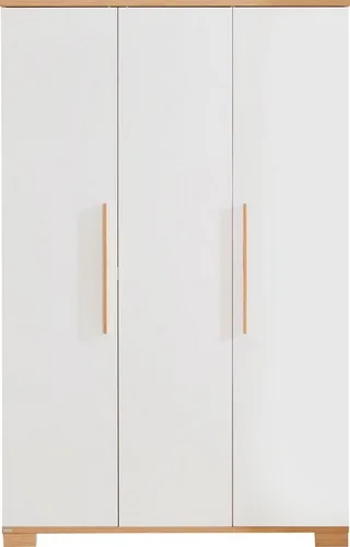 Kleiderschrank YOLANDA in mit Eiche-Dekor, 3 Türen mit Soft-Close inkl. Kleiderstangen und Einlegeböden, Massivholz-Griffe van Paidi in Wit – productfoto 1 van 5