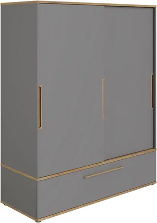 Schiebetürenschrank STIENE in Beige oder 2 Türen und 1 Schublade mit Soft-Close (B/H/T ca. 164/200/62cm) mit Kleiderstangen+Einlegeböden, Kleiderschrank mit Massivholzgriffen de Paidi en Gris – photo produit 1 sur 5