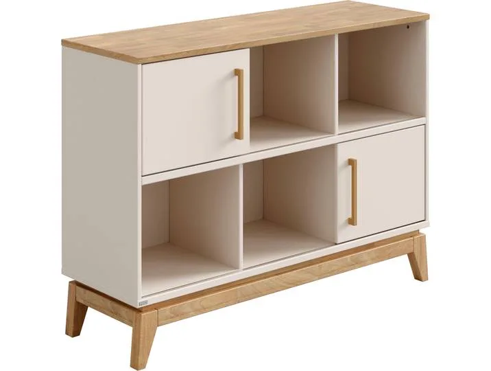 Sideboard PAIDI STIENE in Beige oder Grau, 6 Fächer und 2 Schiebetüren mit Soft-Close , beige (cashmere, beige, eiche massiv), B:124cm H:91cm T:40cm, Holzwerkstoff, Massivholz, Sideboards, Sideboard, stabiles Regal mit Massivholz, Standregal, geprüfte Qua från Paidi – produktbild