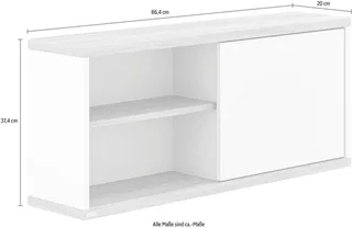Wandregal YOLANDA in mit Eiche-Dekor, 3 Fächer und Schiebetür, 86 cm Breite, Hängeregal, 20 Kg Tragkraft, Wandboard van Paidi in Wit – productfoto 2 van 2