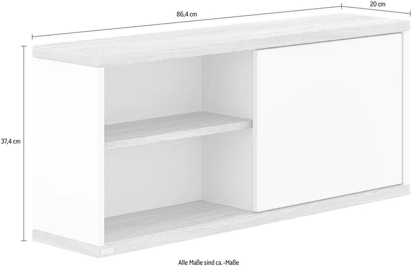 Wandregal YOLANDA in mit Eiche-Dekor, 3 Fächer und Schiebetür, 86 cm Breite, Hängeregal, 20 Kg Tragkraft, Wandboard van Paidi in Wit – productfoto 2 van 2