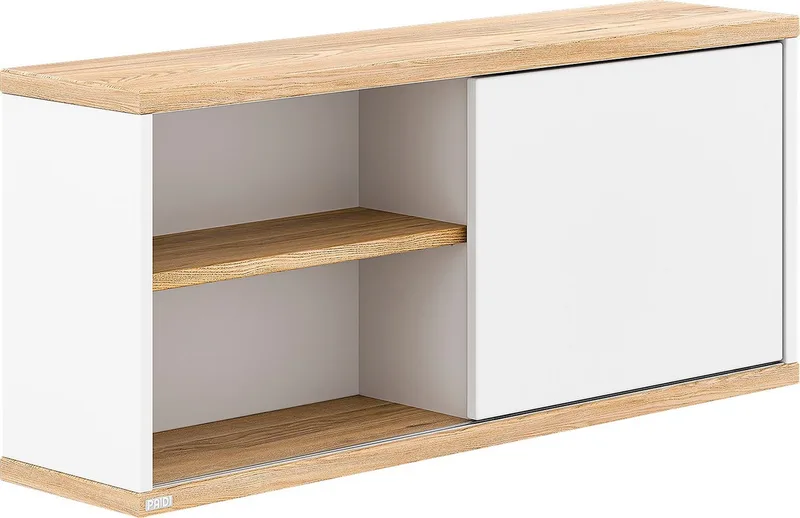 Wandregal YOLANDA in mit Eiche-Dekor, 3 Fächer und Schiebetür, 86 cm Breite, Hängeregal, 20 Kg Tragkraft, Wandboard van Paidi in Wit – productfoto 1 van 2