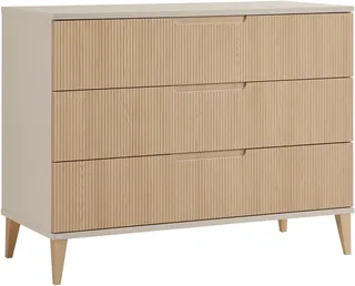 Wickelkommode JONTE in Beige & Eichefarben, 3 Schubladen mit Soft-Close, Vollauszug, Kommode 124 cm Breite, Wickeltisch mit Massivholz-Füßen by Paidi in Beige, Brown – product photo 2 of 5