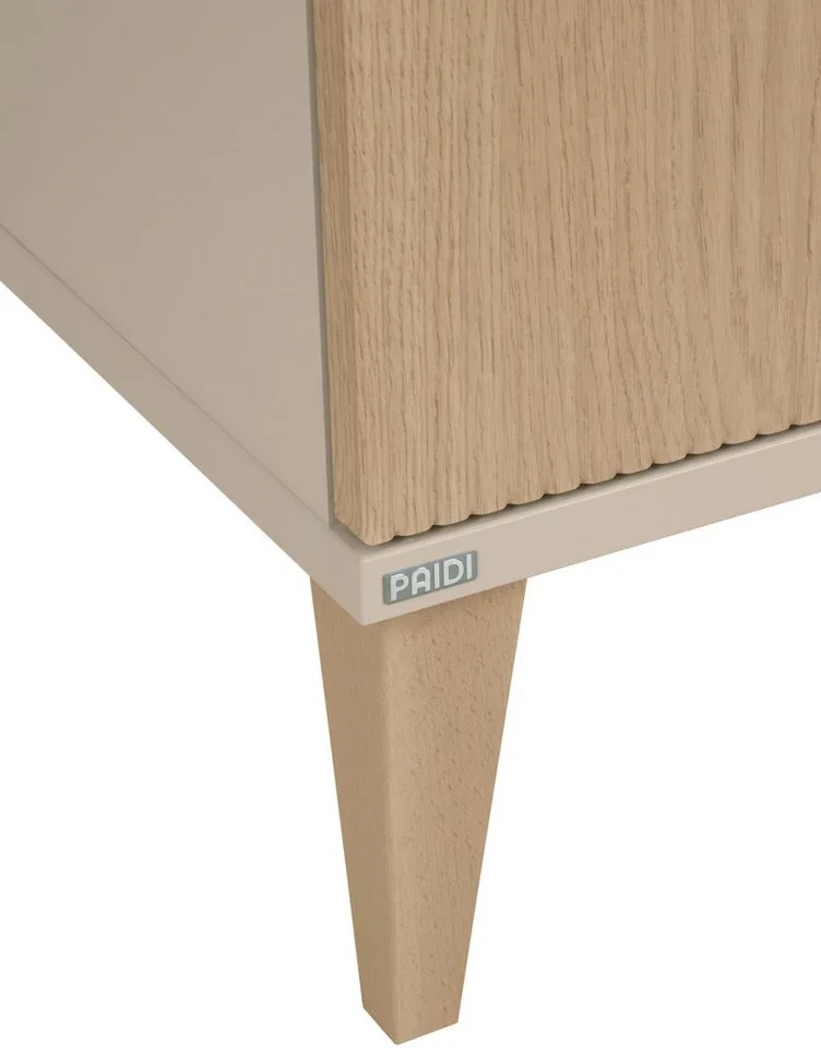 Wickelkommode JONTE in Beige & Eichefarben, 3 Schubladen mit Soft-Close, Vollauszug, Kommode 124 cm Breite, Wickeltisch mit Massivholz-Füßen by Paidi in Beige, Brown – product photo 4 of 5