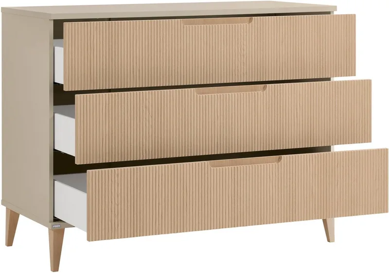 Wickelkommode JONTE in Beige & Eichefarben, 3 Schubladen mit Soft-Close, Vollauszug, Kommode 124 cm Breite, Wickeltisch mit Massivholz-Füßen by Paidi in Beige, Brown – product photo 3 of 5