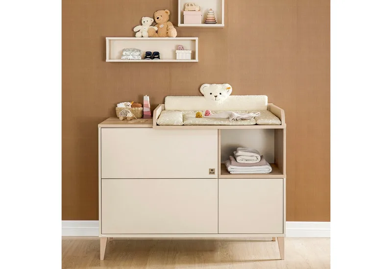 Wickelkommode MILA & BEN Steiff by PAIDI in Tür und 2 Schubladen, Push-to-open, Soft-Close, stabile Kommode mit Massivholz-Füßen de Paidi en Beige – photo produit