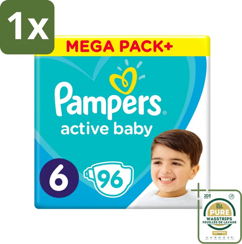 1 x Pampers - Active Baby - Luiers - Maat 6 (13-18 kg) - Extra Groot - 96 Luiers- Luiers Voor Baby - Droge Luiers - Beschermende Luiers - Actieve Luiers - Superabsorberende Luiers by Pampers – product photo