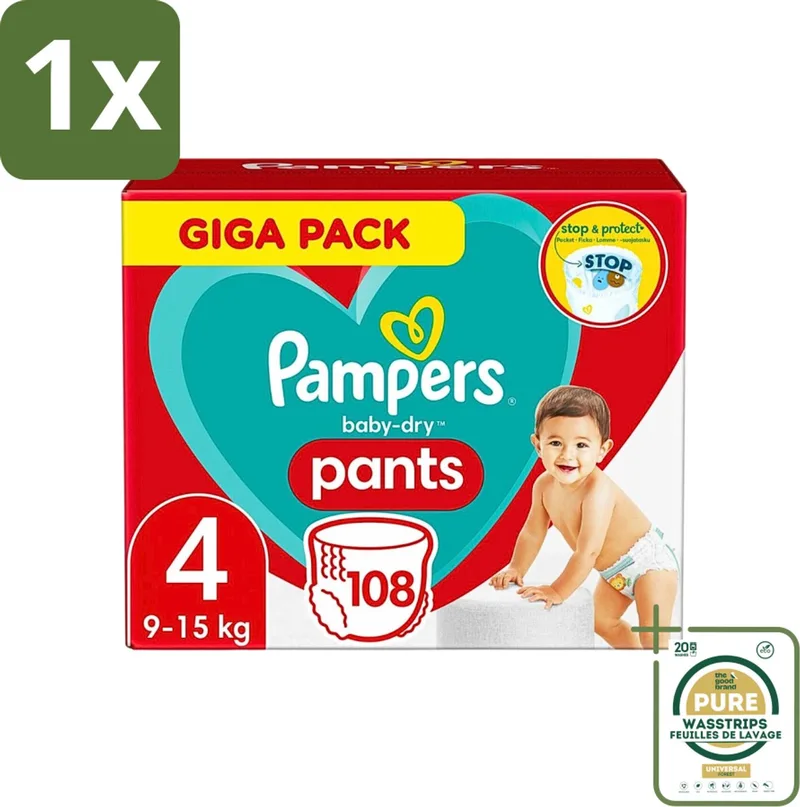 1 x Pampers - Baby-Dry Pants - Luierbroekjes - Maat 4 (9-15 kg) - Comfort Fit - 108 Luiers- Baby Luier - Baby Droge Huid - Baby Luierbroek - Baby Luier 4 Kg - Snel Verschonen de Pampers – photo produit