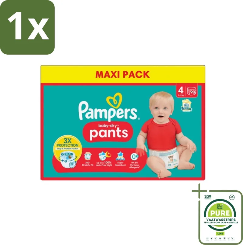 1 x Pampers - Baby-Dry Pants - Luierbroekjes - Maat 4 (9-15 kg) - Extra Droog - 90 Luiers - Pampers Baby-Dry - Luierbroekjes - Babyluiers - Luiermaat 4 - 9-15 Kg van Pampers – productfoto