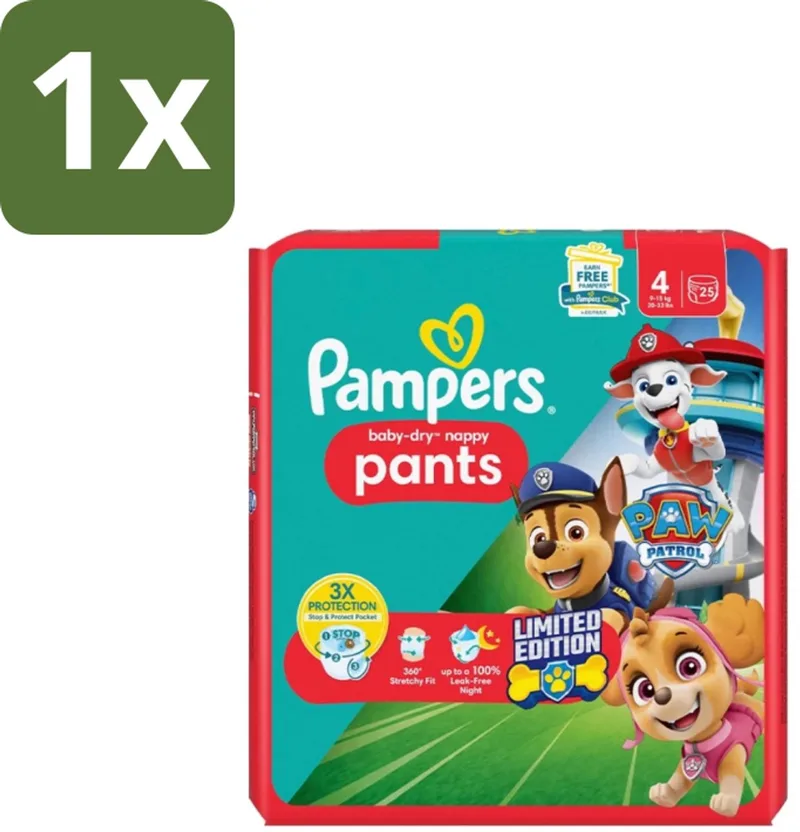 1 x Pampers – Luierbroekjes – Baby Dry Pants Paw Patrol Maat 4 – 25 Luiers - Baby Luier - Luierbroek - Droge Luier - Luier Voor Baby - Luier Met Paw Patrol by Pampers – product photo