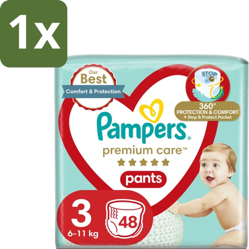 1 x Pampers – Luierbroekjes – Premium Care Pants Maat 3 – 48 Luiers - Luier - Luierbroek - Luier Voor Baby - Luier Voor Kind - Droge Billetjes de Pampers – photo produit