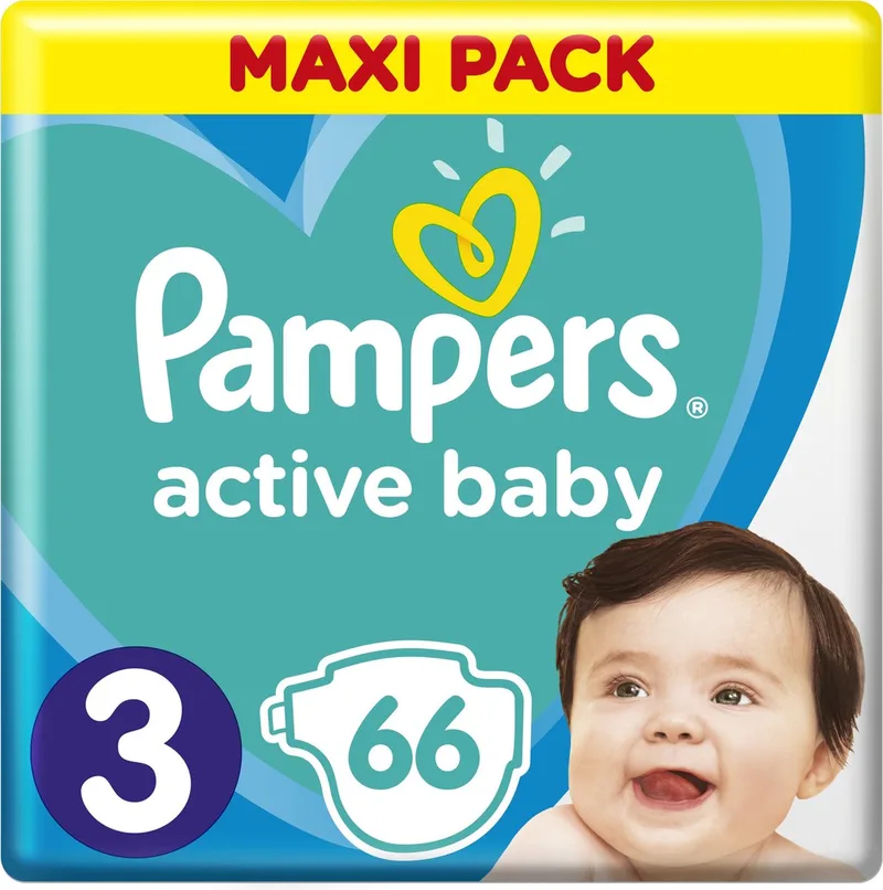 1 x Pampers – Luiers – Active Baby Dry Maat 3 – 66 Luiers - Baby Luier - Droge Luier - Vochtabsorptie - Superabsorberende Kern - Luier Voor Baby by Pampers – product photo