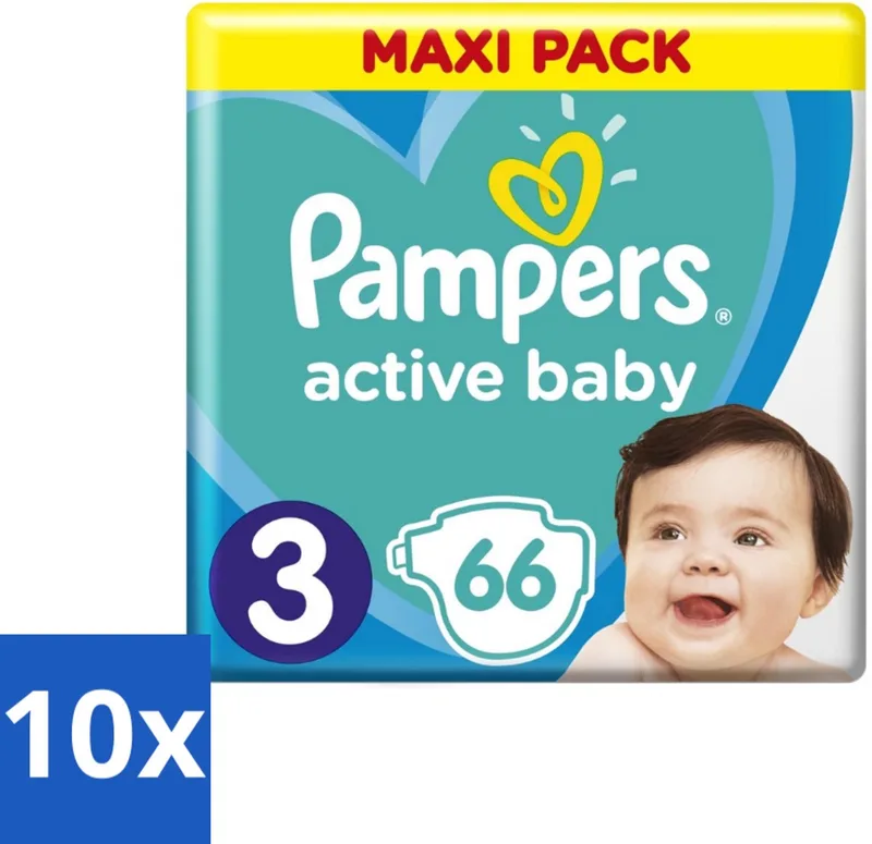 10 x Pampers – Luiers – Active Baby Dry Maat 3 – 66 Luiers - Baby Luier - Droge Luier - Vochtabsorptie - Superabsorberende Kern - Luier Voor Baby van Pampers – productfoto