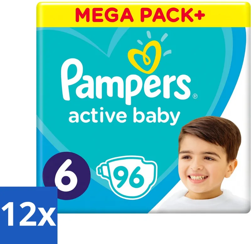 12 x Pampers - Active Baby - Luiers - Maat 6 (13-18 kg) - Extra Groot - 96 Luiers by Pampers – product photo