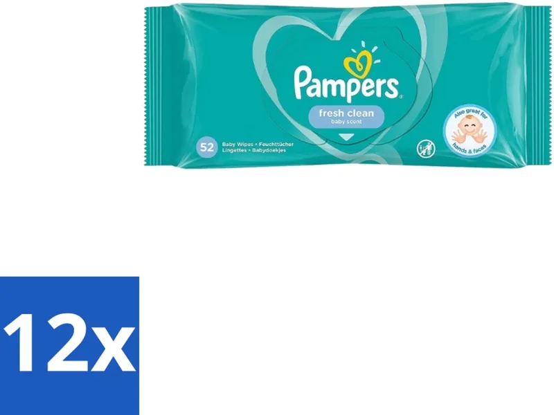 12 x Pampers – Billendoekjes – Fresh Clean – 52 Doekjes - Babybillendoekjes - Billetjes Reinigen - Huidbescherming - Frisse Geur - Plantaardige Vezels de Pampers – photo produit
