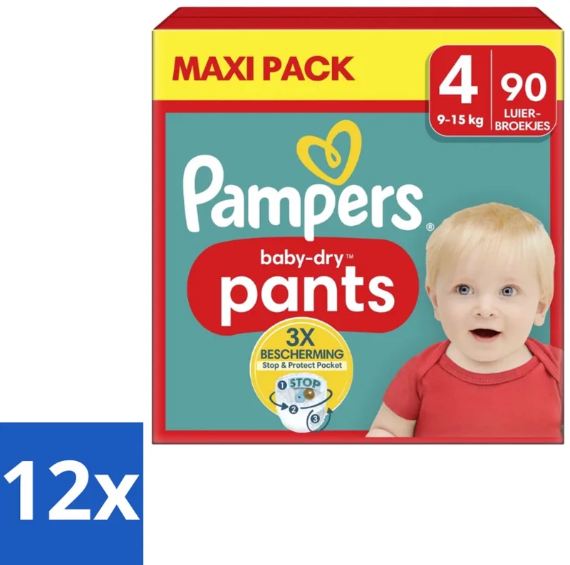 12 x Pampers – Luierbroekjes – Baby Dry Pants Maat 4 – 90 Luiers - Baby Luier - Luierbroek - Droge Luier - Luier Voor Baby - Luier Voor Kind by Pampers – product photo