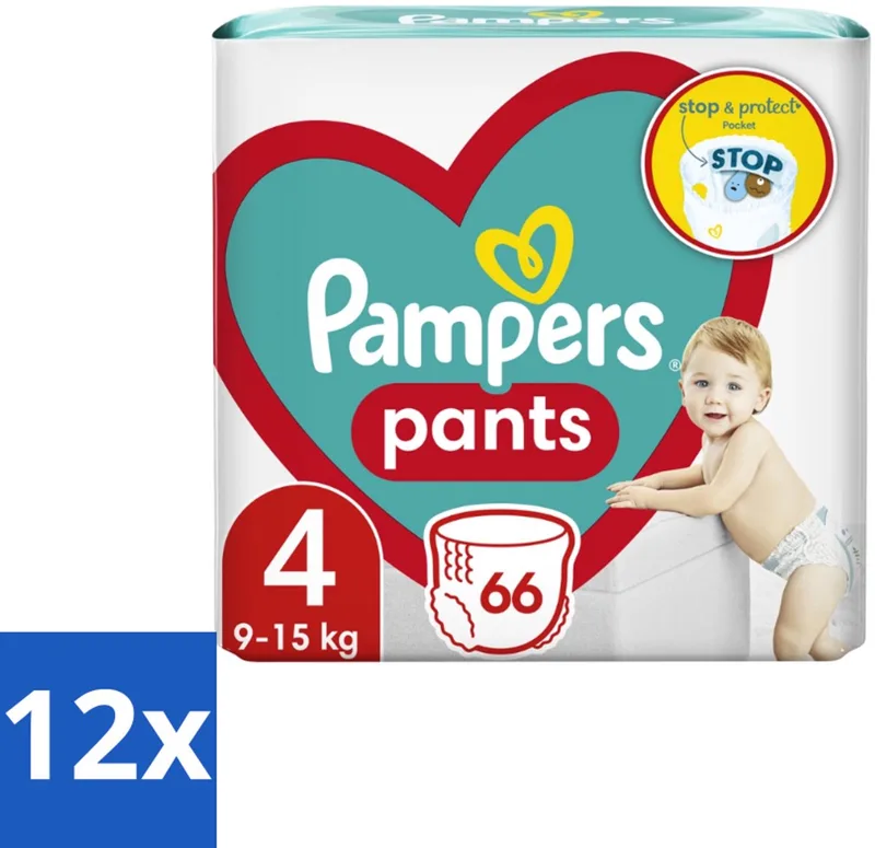12 x Pampers – Luierbroekjes – Pants Maat 4 – 66 Luiers - Luier Broekje - Luier Voor Baby - Luier Voor Peuters - Actieve Baby - Droge Luier by Pampers – product photo