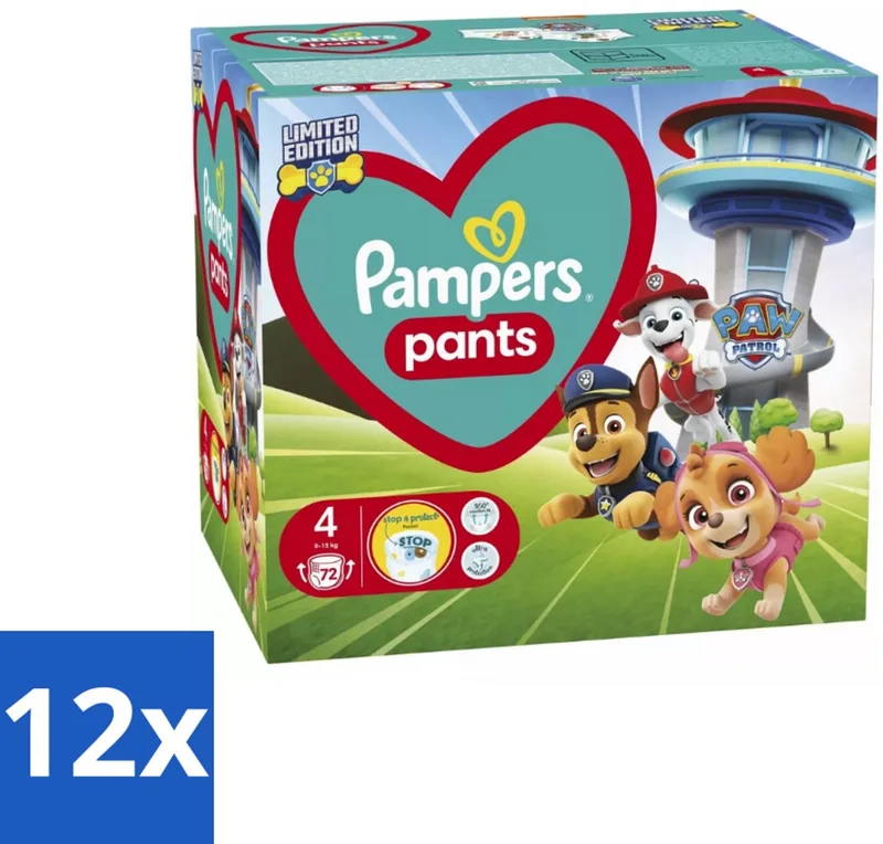 12 x Pampers – Luierbroekjes – Pants Paw Patrol Maat 4 – 72 Luiers - Baby Luier - Luierbroek - Droge Luier - Luier Voor Baby - Luier Met Print by Pampers – product photo