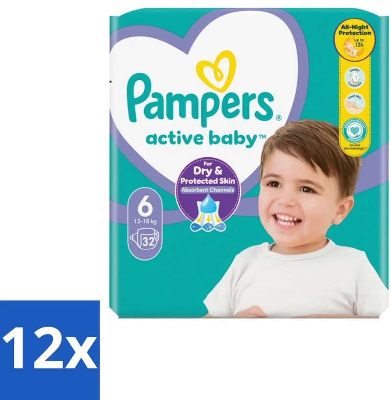 12 x Pampers – Luiers – Active Baby Maat 3 (6-10 kg) – 90 Luiers - Luiers Voor Baby - Droge Luiers - Baby Droogheid - Droge Baby Luiers - Baby Luiers 3 Maat by Pampers – product photo