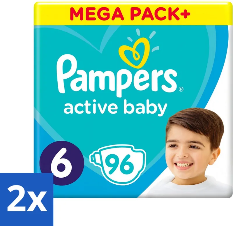2 x Pampers - Active Baby - Luiers - Maat 6 (13-18 kg) - Extra Groot - 96 Luiers fra Pampers – produktbillede