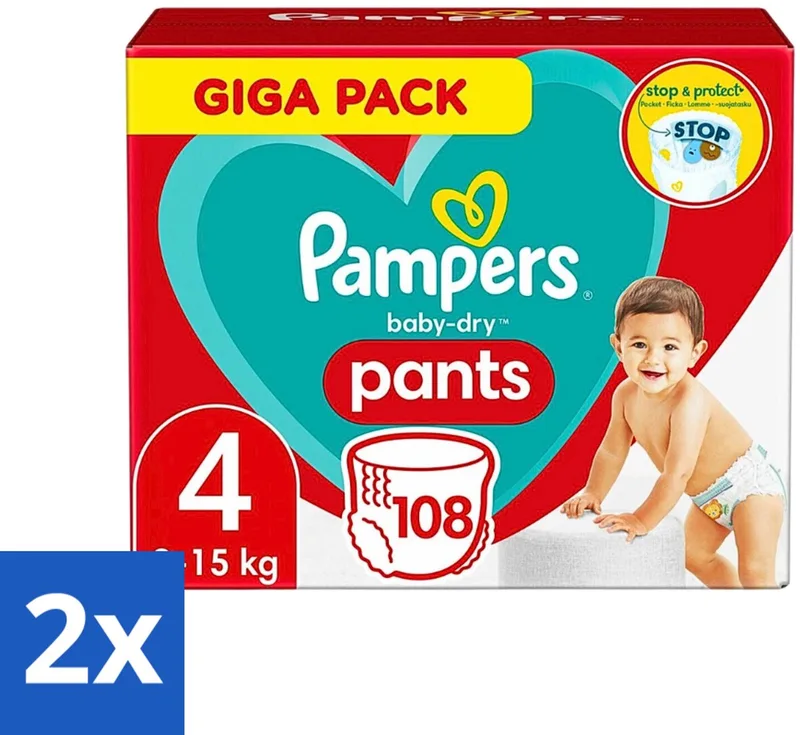 2 x Pampers - Baby-Dry Pants - Luierbroekjes - Maat 4 (9-15 kg) - Comfort Fit - 108 Luiers by Pampers – product photo