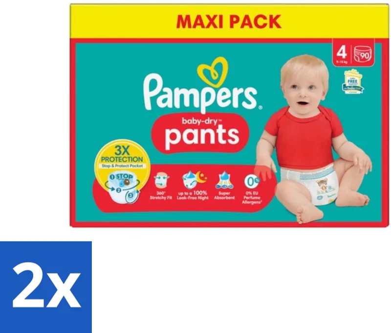2 x Pampers - Baby-Dry Pants - Luierbroekjes - Maat 4 (9-15 kg) - Extra Droog - 90 Luiers by Pampers – product photo