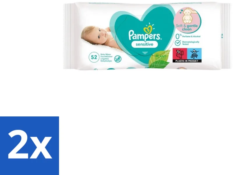 2 x Pampers – Babydoekjes – Sensitive – 52 Doekjes - Gevoelige Babyhuid - Pasgeboren Baby - Milde Reiniging - Zachte Doekjes - Baby Verzorging by Pampers – product photo