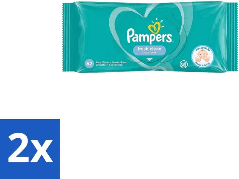 2 x Pampers – Billendoekjes – Fresh Clean – 52 Doekjes - Babybillendoekjes - Billetjes Reinigen - Huidbescherming - Frisse Geur - Plantaardige Vezels van Pampers – productfoto