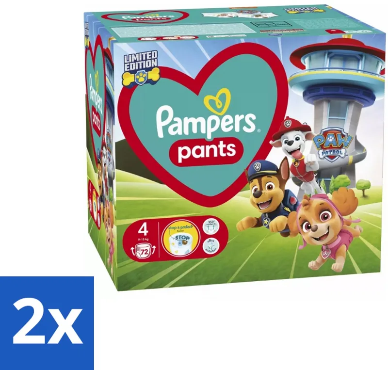 2 x Pampers – Luierbroekjes – Pants Paw Patrol Maat 4 – 72 Luiers - Baby Luier - Luierbroek - Droge Luier - Luier Voor Baby - Luier Met Print de Pampers – photo produit