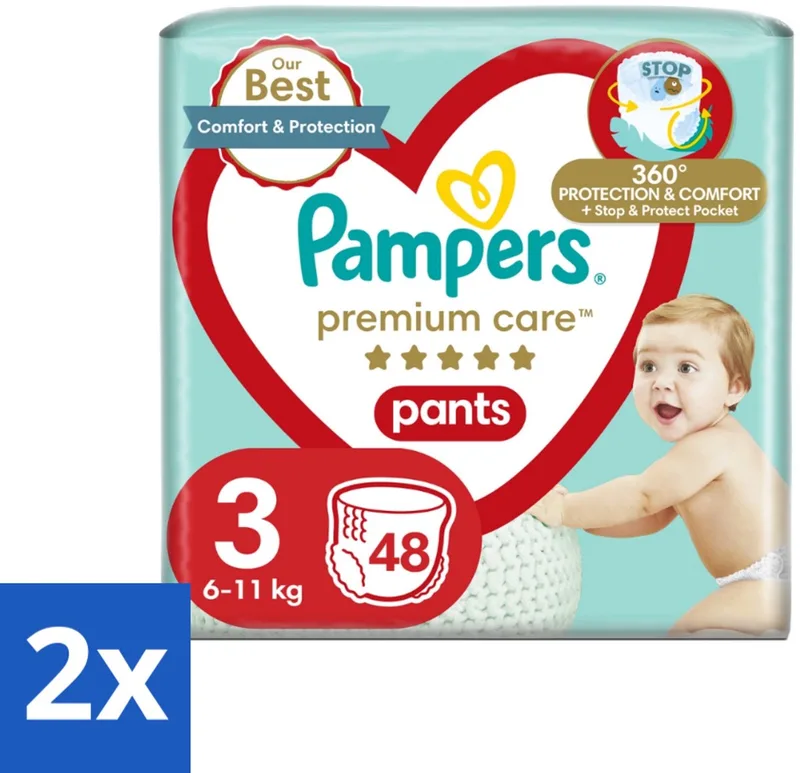 2 x Pampers – Luierbroekjes – Premium Care Pants Maat 3 – 48 Luiers - Luier - Luierbroek - Luier Voor Baby - Luier Voor Kind - Droge Billetjes de Pampers – photo produit
