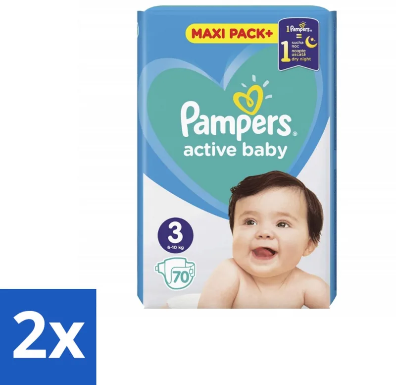 2 x Pampers – Luiers – Active Baby Maat 3 – 70 Luiers - Baby-luiers - Droge Billetjes - Huidbescherming - Luchtdoorlatende Luiers - Absorberende Luiers by Pampers – product photo