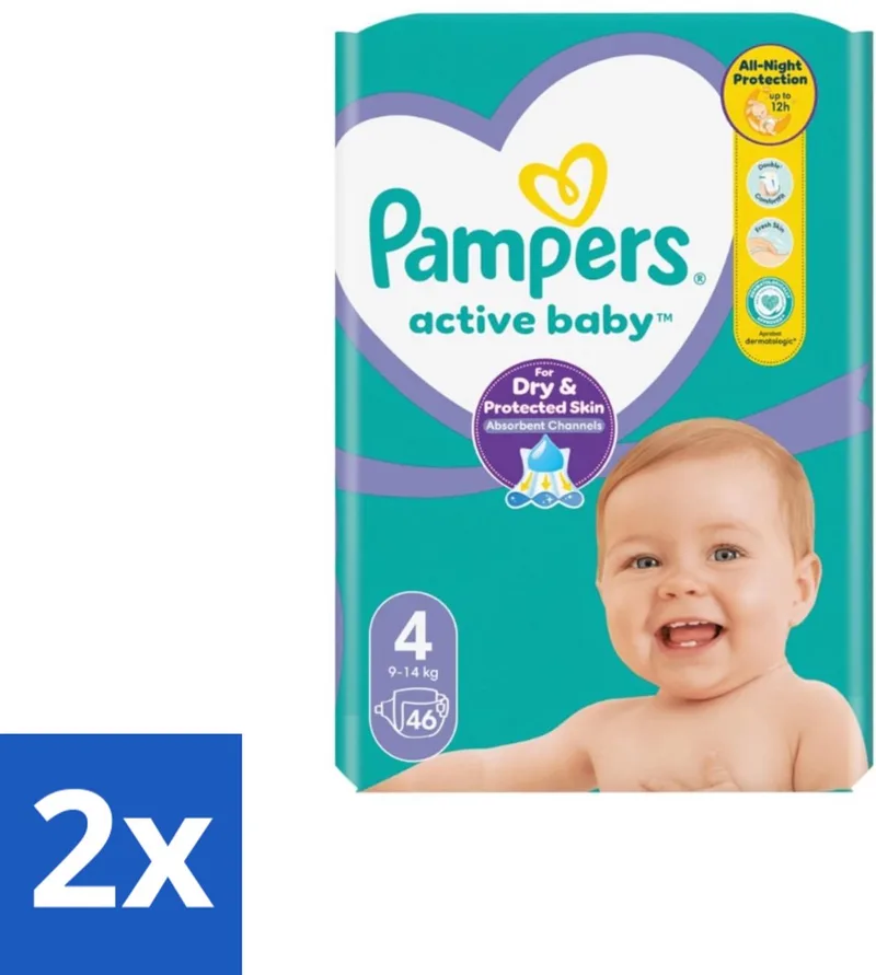 2 x Pampers – Luiers – Active Baby Maat 4 – 46 Luiers - Baby Luier - Baby Droog - Baby Luchtdoorlatend - Baby Comfort - Baby Nacht by Pampers – product photo