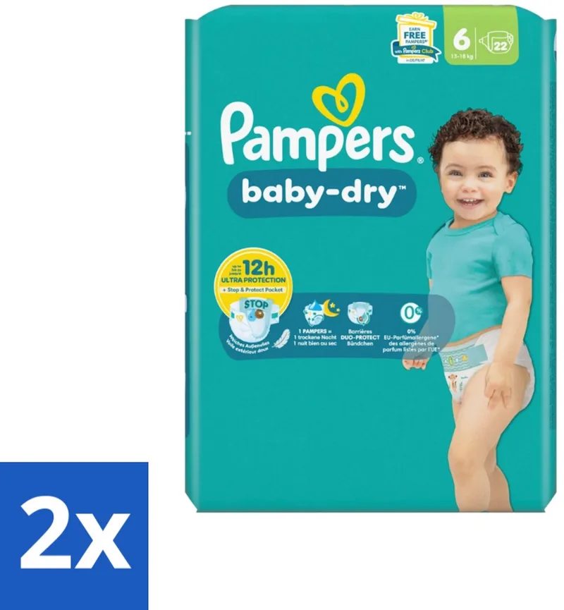 2 x Pampers – Luiers – Baby Dry Maat 6 – 22 Luiers - Baby Luier - Droge Luier - Luier Voor Baby - Luier Maat 6 - Lekbescherming de Pampers – photo produit