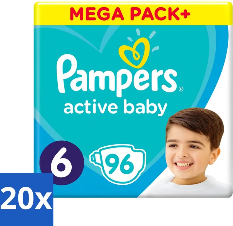 20 x Pampers - Active Baby - Luiers - Maat 6 (13-18 kg) - Extra Groot - 96 Luiers - Luiers Voor Baby - Droge Luiers - Beschermende Luiers - Actieve Luiers - Superabsorberende Luiers fra Pampers – produktbillede
