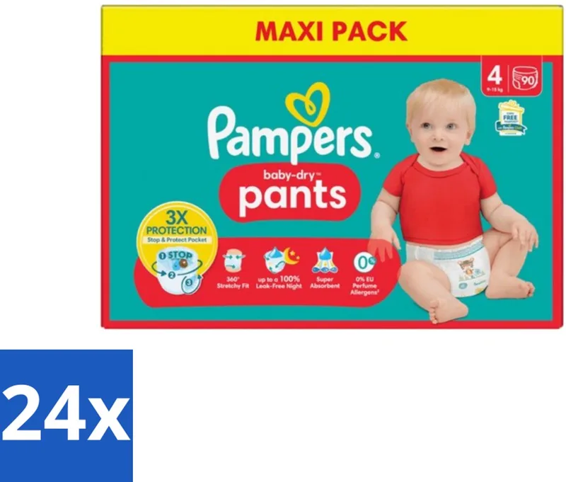 24 x Pampers - Baby-Dry Pants - Luierbroekjes - Maat 4 (9-15 kg) - Extra Droog - 90 Luiers fra Pampers – produktbillede