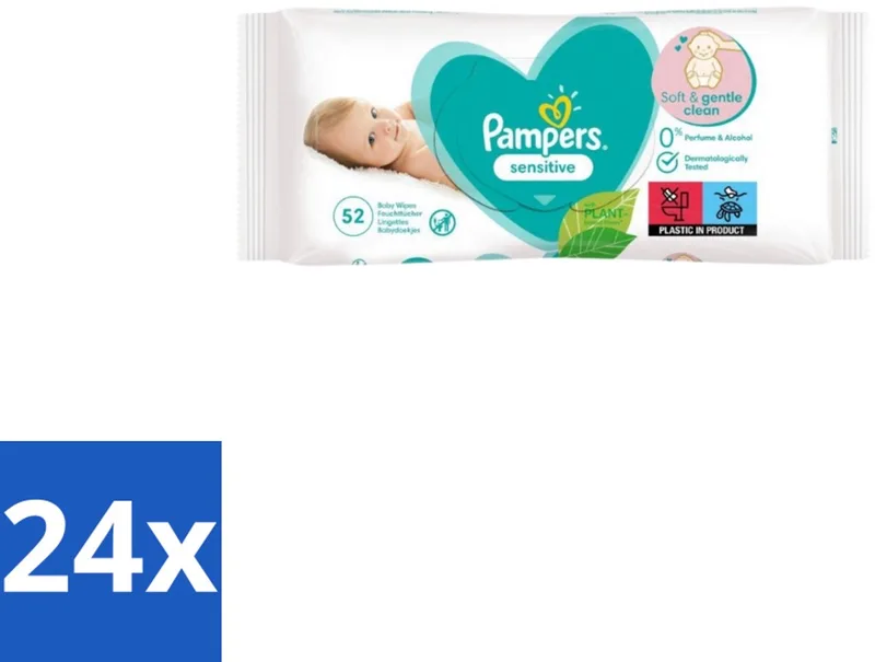 24 x Pampers – Babydoekjes – Sensitive – 52 Doekjes - Gevoelige Babyhuid - Pasgeboren Baby - Milde Reiniging - Zachte Doekjes - Baby Verzorging de Pampers – photo produit