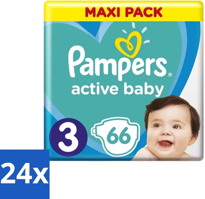 24 x Pampers – Luiers – Active Baby Dry Maat 3 – 66 Luiers - Baby Luier - Droge Luier - Vochtabsorptie - Baby Droogheid - Superabsorberende Kern de Pampers – photo produit