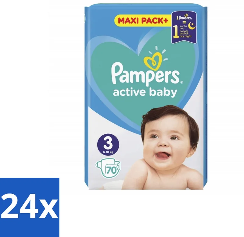 24 x Pampers – Luiers – Active Baby Maat 3 – 70 Luiers - Baby-luiers - Droge Billetjes - Huidbescherming - Luchtdoorlatende Luiers - Absorberende Luiers van Pampers – productfoto