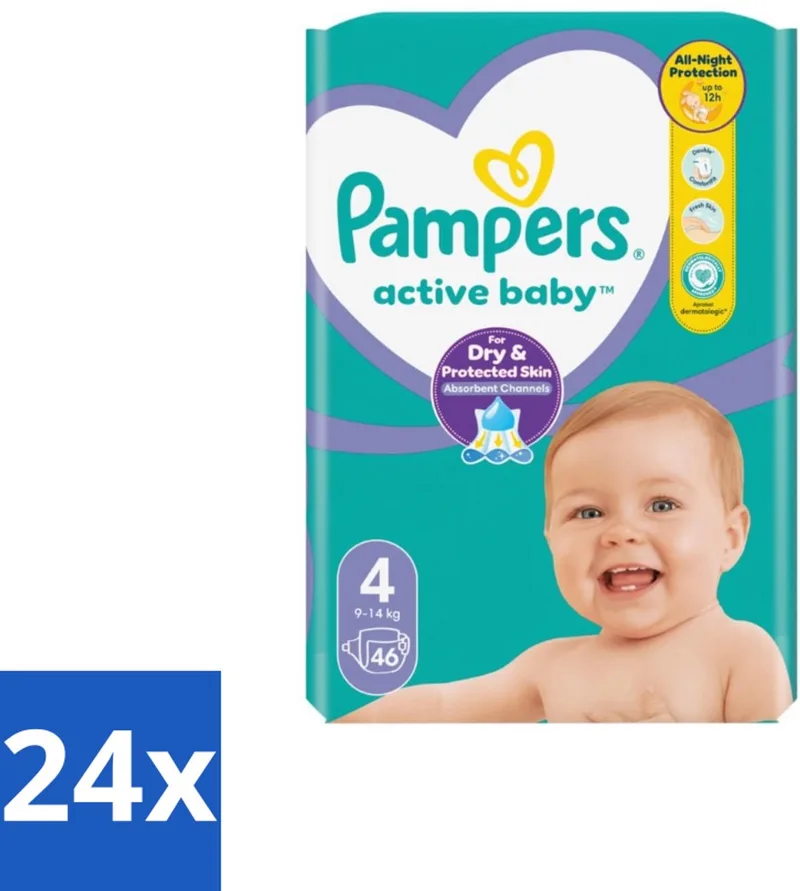 24 x Pampers – Luiers – Active Baby Maat 4 – 46 Luiers - Baby Luier - Baby Droog - Baby Luchtdoorlatend - Baby Comfort - Baby Nacht van Pampers – productfoto