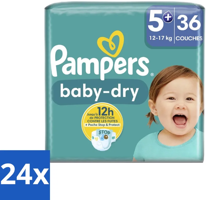 24 x Pampers – Luiers – Baby-Dry Maat 5+ (12-17 kg) – 36 Luiers - Baby-luiers - Droge Huid - Droge Luiers - Baby Droogheid - Droge Luier van Pampers – productfoto