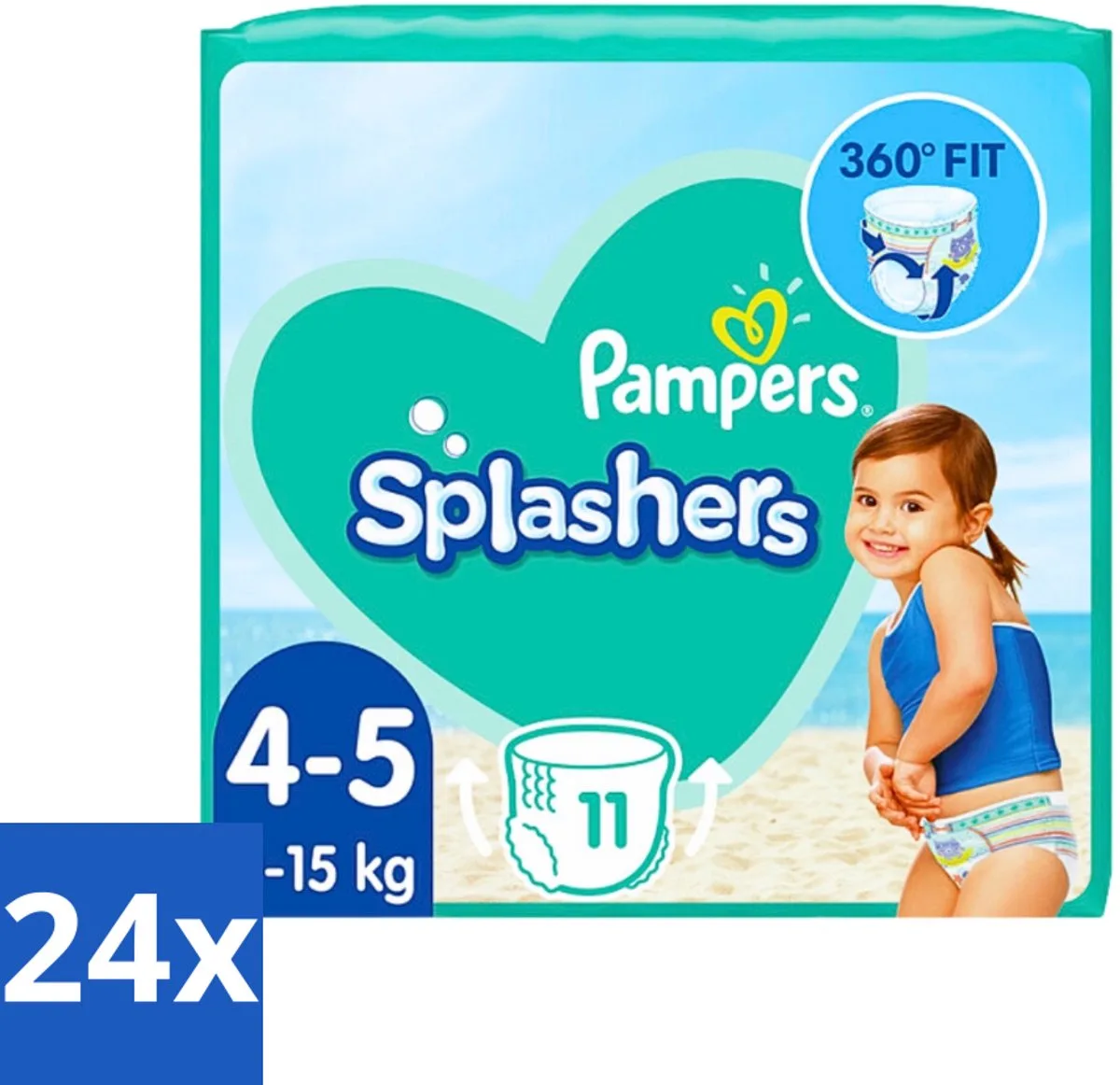 24 x Pampers Splashers Zwemluiers Maat 4-5 (9-15 kg) 11 stuks per verpakking - Zwemluiers - Babyluiers - Waterbestendig de Pampers – photo produit