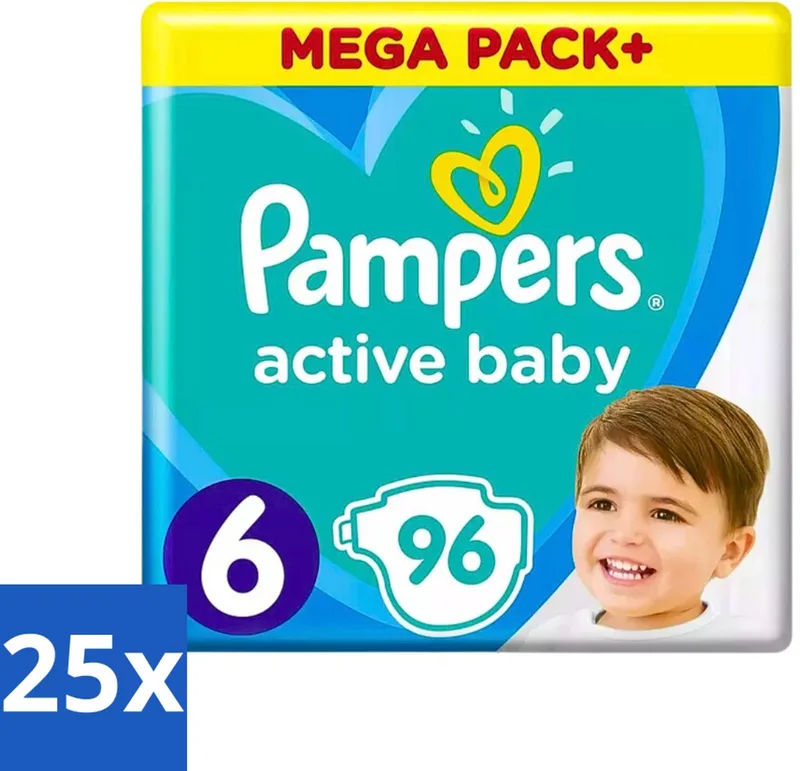 25 x Pampers - Active Baby - Luiers - Maat 6 (13-18 kg) - Extra Groot - 96 Luiers - Luiers Voor Baby - Droge Luiers - Beschermende Luiers - Actieve Luiers - Superabsorberende Luiers by Pampers – product photo