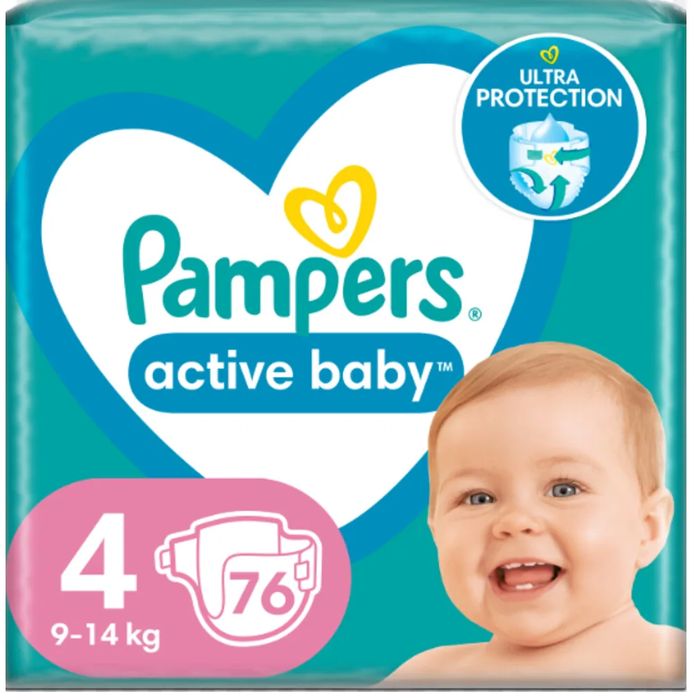 2x Pampers Active Baby Luiers Maat 4 (9-14kg) 76 stuks von Pampers – Produktfoto