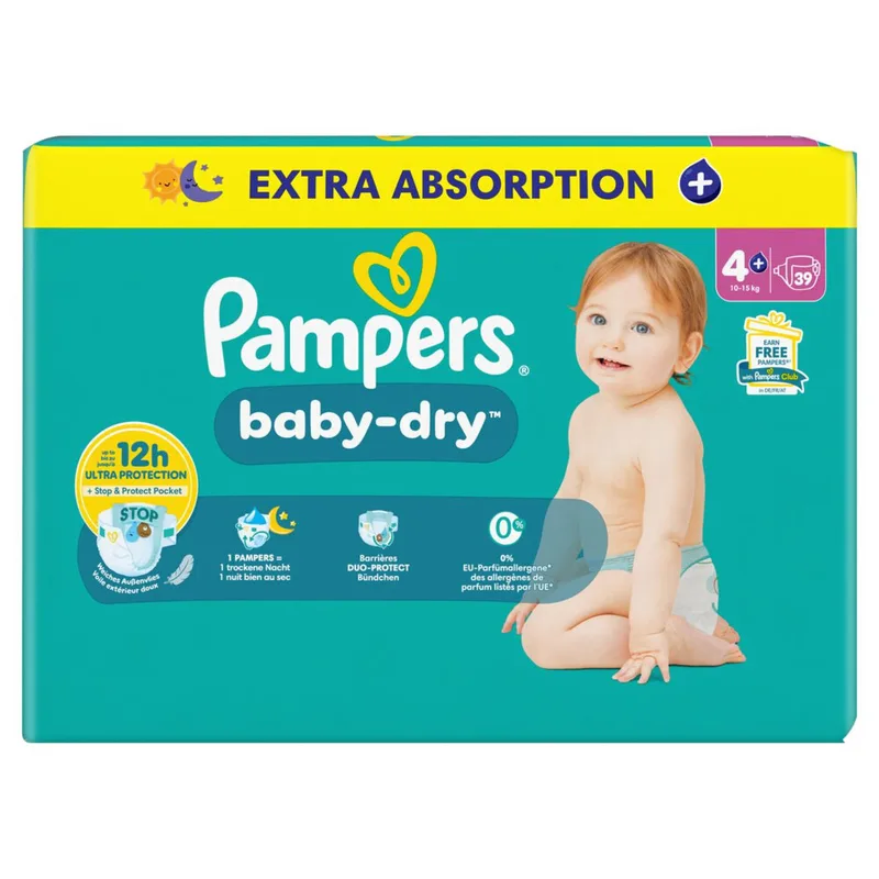 2x Pampers Baby Dry Luiers Maat 4+ (10-15 kg) 39 stuks von Pampers – Produktfoto