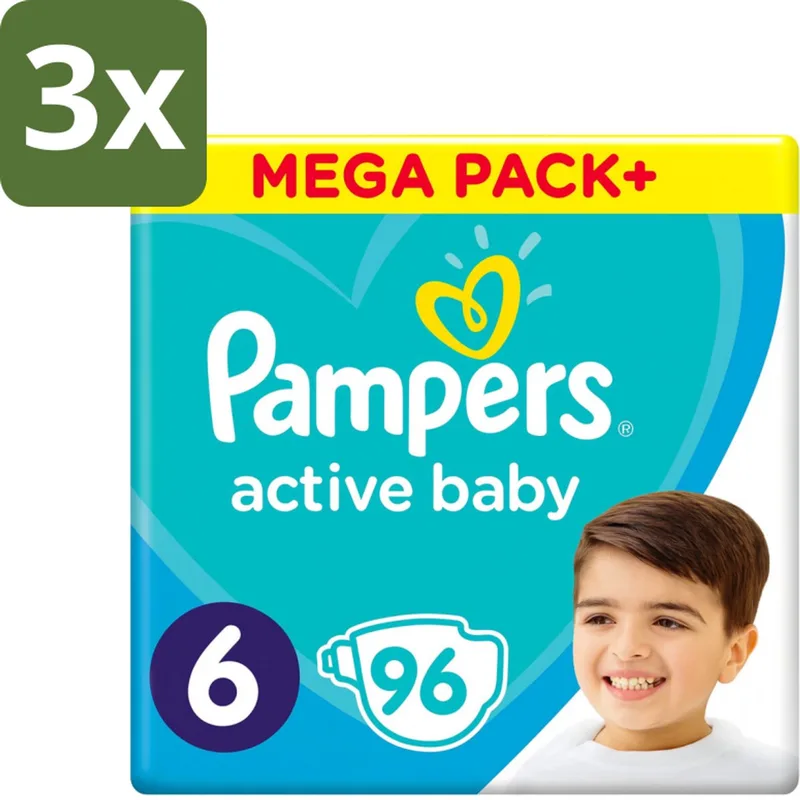 3 x Pampers - Active Baby - Luiers - Maat 6 (13-18 kg) - Extra Groot - 96 Luiers - Luiers Voor Baby - Droge Luiers - Beschermende Luiers - Actieve Luiers - Superabsorberende Luiers by Pampers – product photo