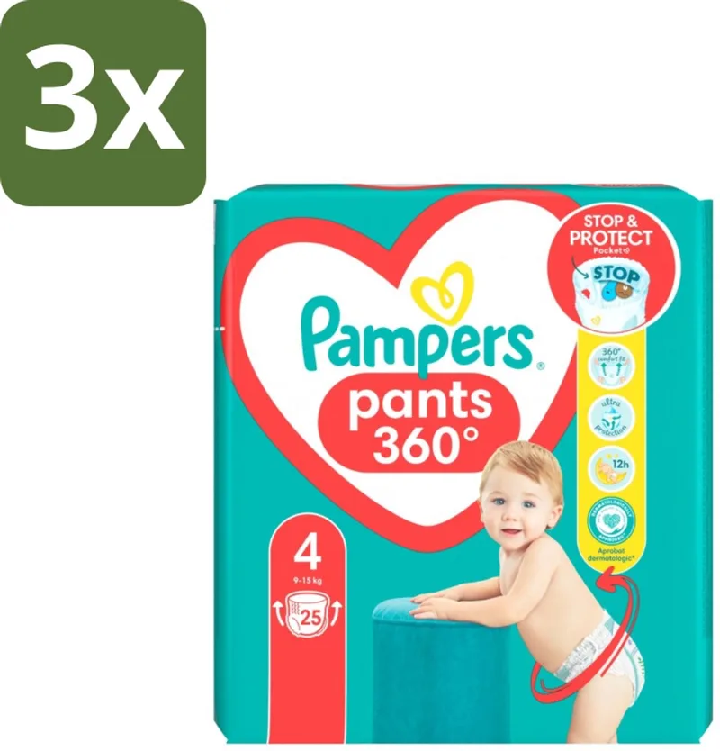 3 x Pampers – Luierbroekjes – Baby Dry Pants Maat 4 – 25 Luiers - Baby Luier - Droge Luier - Luier Voor Baby - Luier Maat 4 - Luier Voor 9-14 Kg de Pampers – photo produit