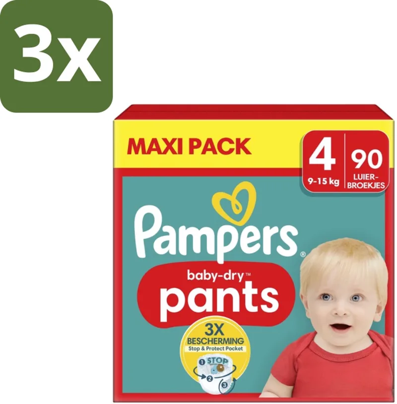 3 x Pampers – Luierbroekjes – Baby Dry Pants Maat 4 – 90 Luiers - Baby Luier - Luierbroek - Droge Luier - Luier Voor Baby - Luier Voor Kind by Pampers – product photo